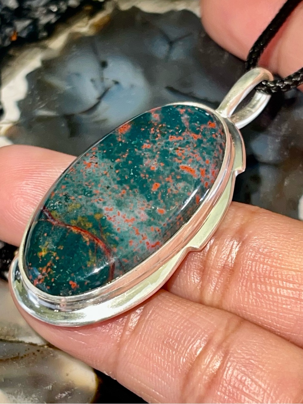 Dragon Bloodstone Jasper Crystal Pendant 2 1/4”